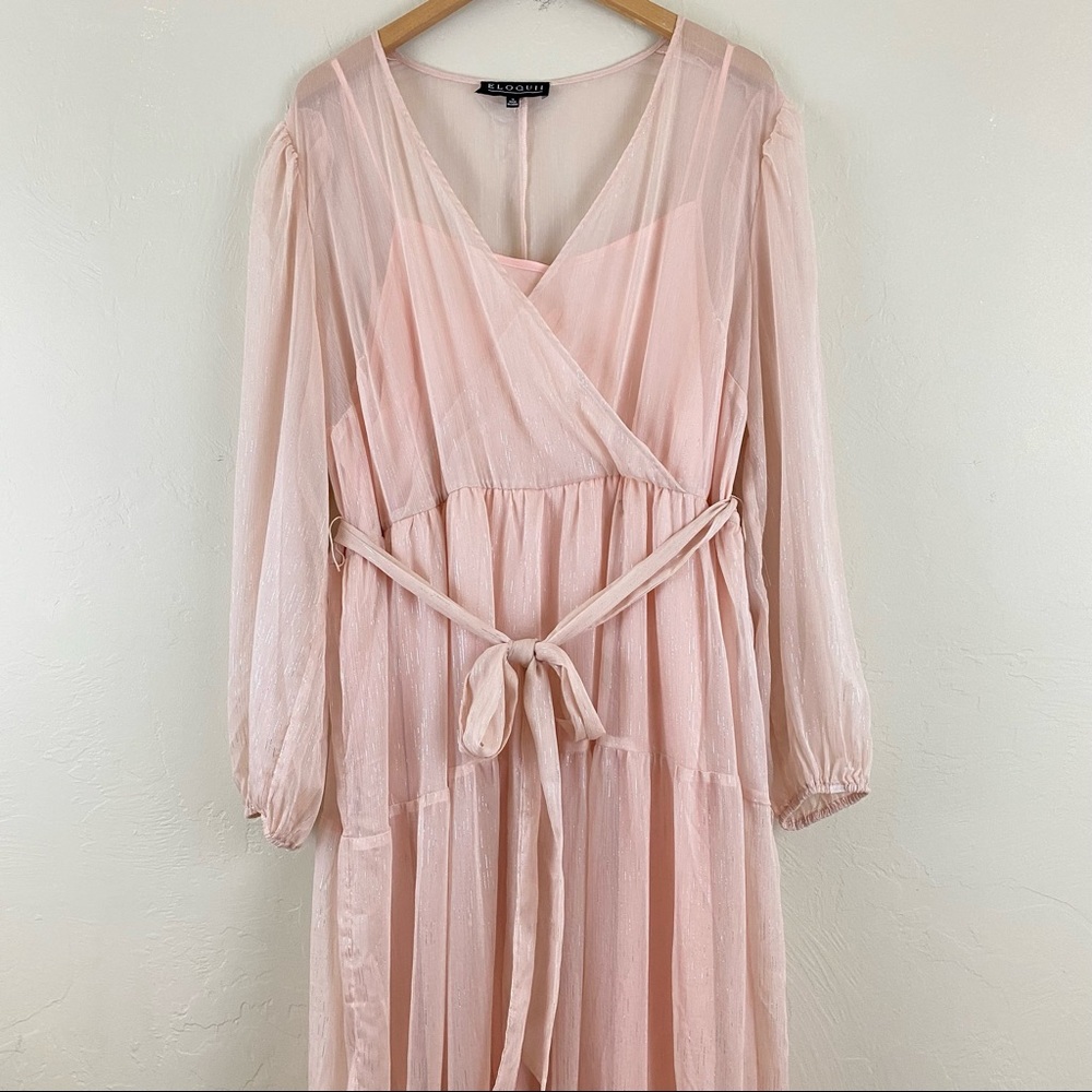 Eloquii Blush Pink Sheer Wrap Maxi Dress